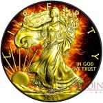 USA BURNING AMERICAN SILVER EAGLE $1 WALKING LIBERTY Silver coin Black Ruthenium & Gold Plated 1 oz 2014